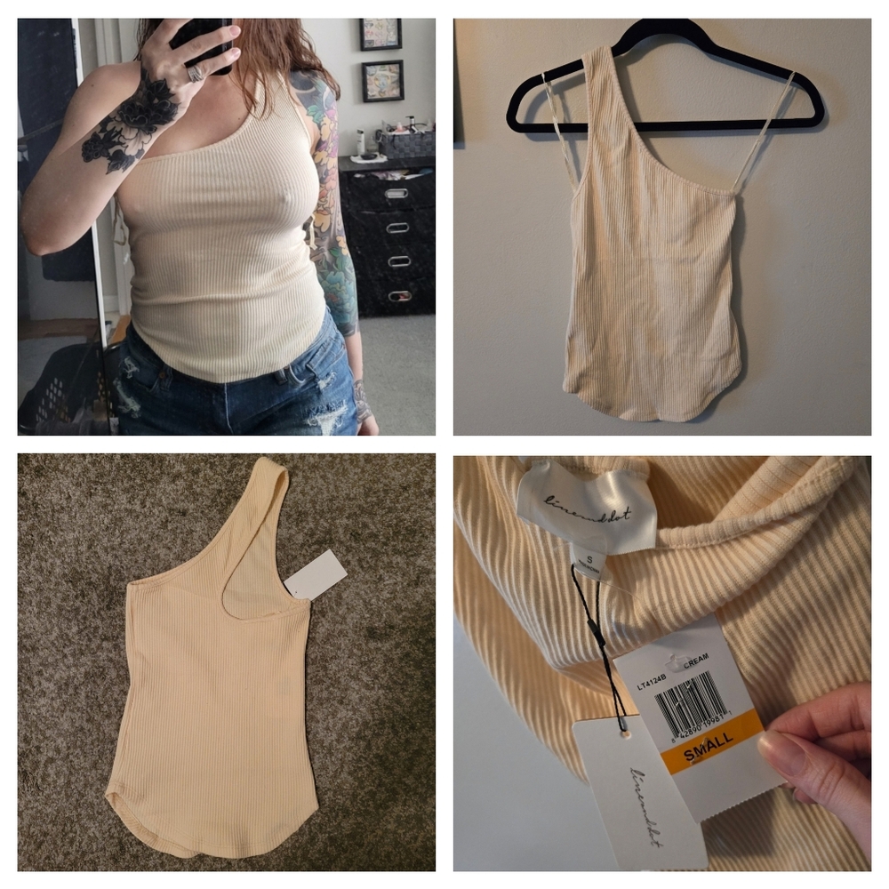 Line and dot one shoulder top, small,  nwt